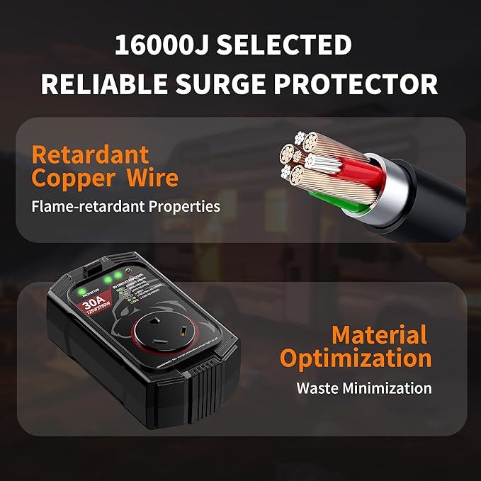 Vehiker 16000 Joules-RV Surge Protector 30 Amp, RV Power Surge Voltage Protection, RV Adapter Plug for Camper, Circuit Analyzer for Travel Trailers with Waterpoof Cover(Orange)