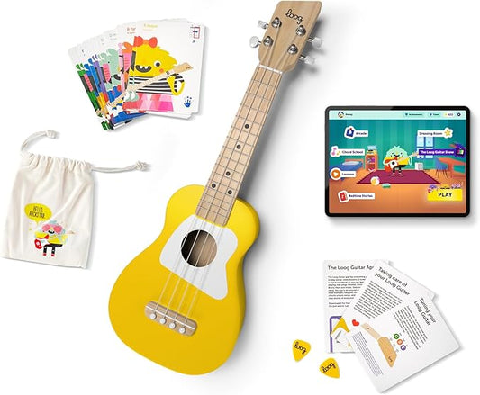 Loog Wood Soprano Ukulele for Kids & Beginners, App & Lessons, All Ages (Yellow)