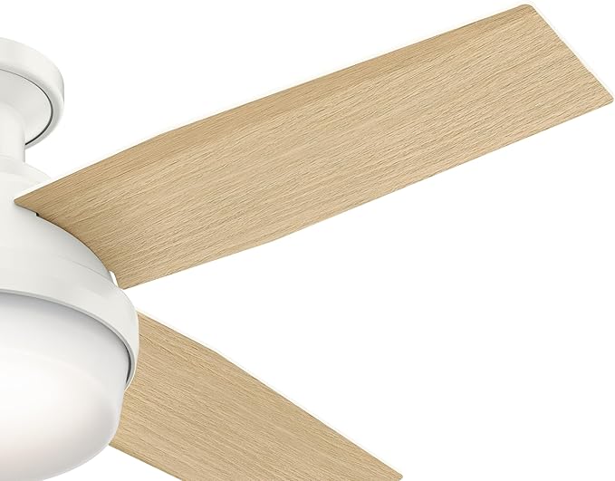 Hunter 44 inch Indoor Ceiling Fan with LED Light and Remote Control - White Modern Ceiling Fan, Low Profile Mount, 4 Blades, For Bedroom, Living Room, or Kitchen, Quiet - Dempsey 59244, Fresh White