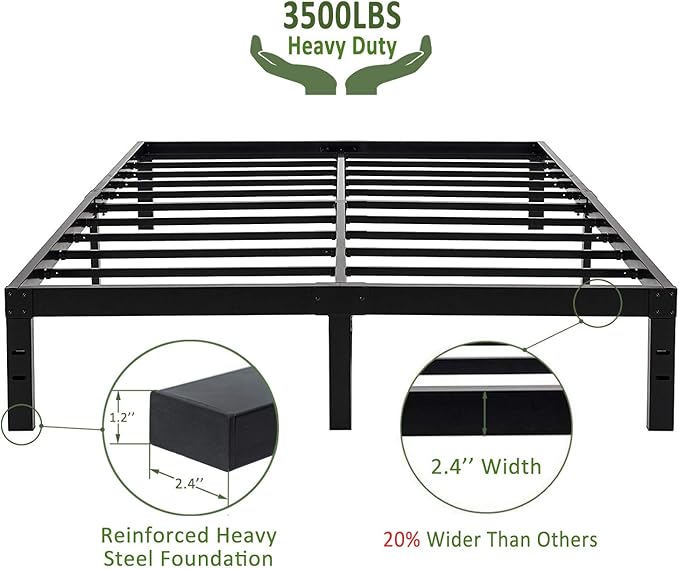 45MinST 14 Inch Reinforced Platform Bed Frame/3500lbs Heavy Duty/Easy Assembly Mattress Foundation/Steel Slat/Noise Free/No Box Spring Needed, California King