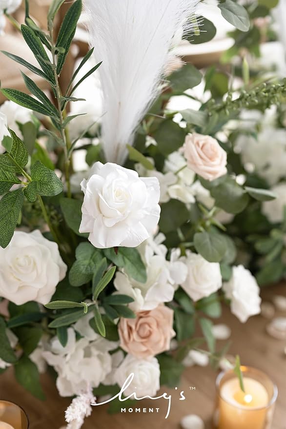 Ling's Moment 41" Tall Free Standing Artificial Flowers Arrangements 2 pcs, Wedding Arch Altar Stage Decorations White Sage for Spring Ceremony Reception Rose Fake Floral Party Outdoor Garden Decor