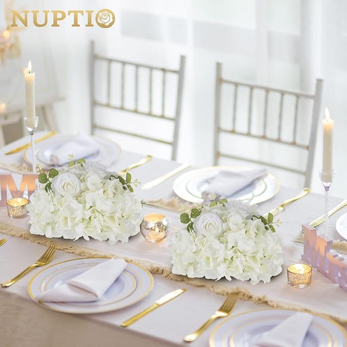NUPTIO Flower Balls for Centerpieces Wedding: 10 Pcs 11.8 inch Diameter Artificial Flower Ball Arrangement Bouquet Centerpiece for Tables - White Fake Rose Flowers for Wedding Decor