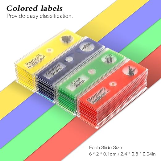 Prepared Microscope Slides for Kids, 48pcs Plastic Animals Insects Plants Flowers Sample Specimens for Students Children Homeschooling Biology Science Programs