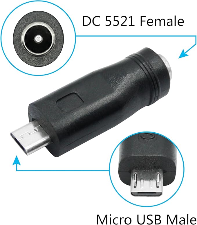DC 5.5mm x 2.1mm to Micro USB Adapter, 5V DC 5521 Female to Micro USB Male Plug Convert Connector Power (4Pcs)