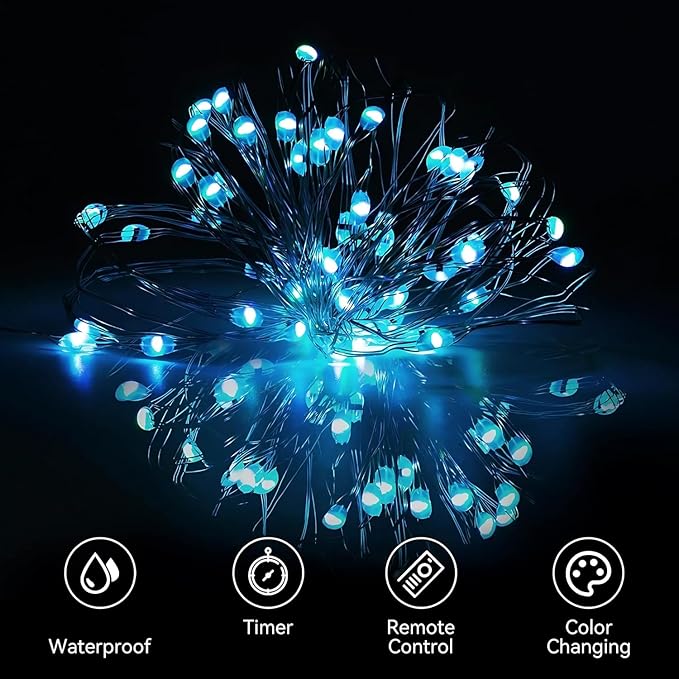 TenSteed Fairy Lights Battery Operated Twinkle Lights with Multicolor Changing, 50 LED, 16.4Ft Silvery Copper Wire, Remote Included. Perfect for Party, Wedding, Christmas Décor - 2 Pack
