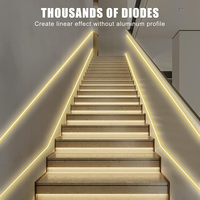 White COB Led Strip Lights Max with RF Remote, 16.4ft 3000K Dimmable Ultra Bright Warm White COB Light Strip, Adhesive Indoor COB Led Lights for Living Room, Shelf, Cabinet