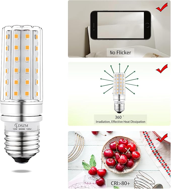 LED Light Bulb 100w Equivalent 1200 Lumen 3000K Warm Daylight White 12W LED Bulb E26 Base Non-Dimmable Ceiling Fan Light Bulbs for Home Indoor LED Corn Light Bulb Pack of 4