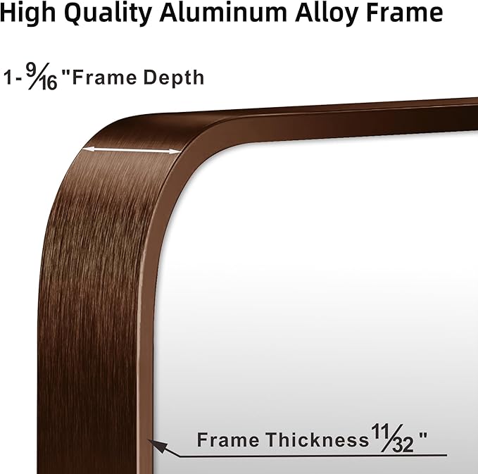 22"x30" Brushed Bronze Bathroom Mirror for Wall, Rounded Rectangle Mirror with Brown Metal Frame Hanging for Bathroom Entryway Vanity,Living Room,Bedroom,Vertical or Horizontal
