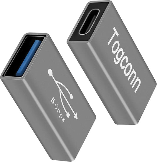 USB to USB C Adapter 2 Pack, Bi-Directional USB Type-C (Female) to USB Type-A (Female) On-The-Go (OTG) Converter Connector Support Charging & Data Sync for Laptop, PC, iPhone, MacBook Pro