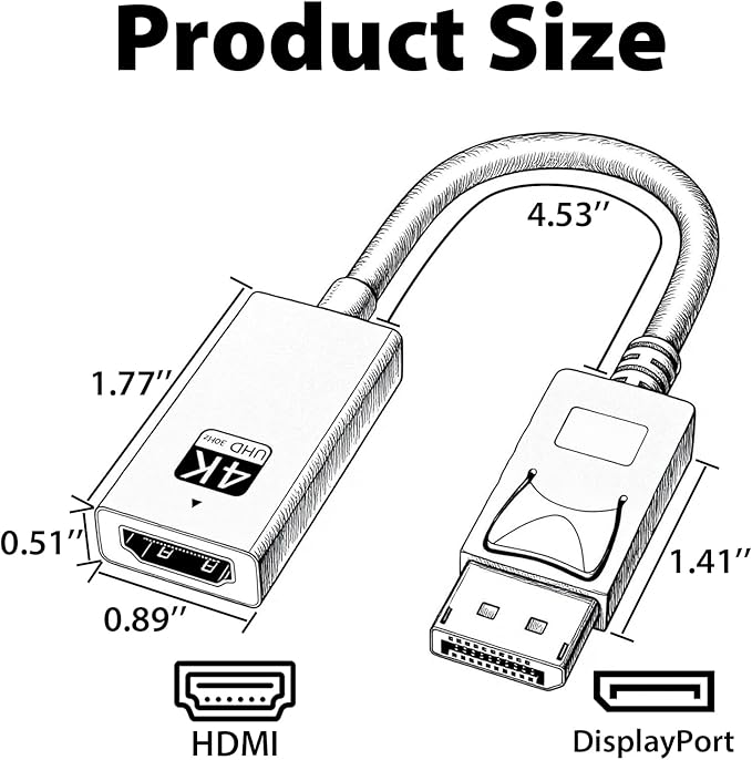 Cyberguys DisplayPort (DP) to HDMI Adapter Cable, 4K@30Hz DP Male to HDMI Female Converter, Gold-Plated Connector w/ Secure Latch, Compatible with Dell HP Lenovo ASUS, Computer to Monitor/TV/Projector