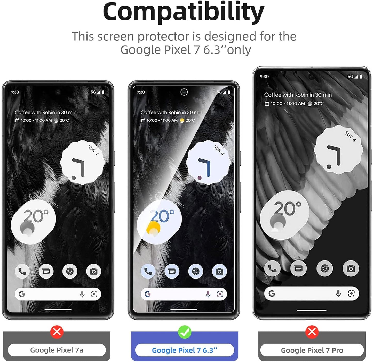 NEW'C Google Pixel 7 Screen Protector - 3 Pack, Tempered Glass, Case Friendly, Anti-Scratch, Bubble Free, Ultra
