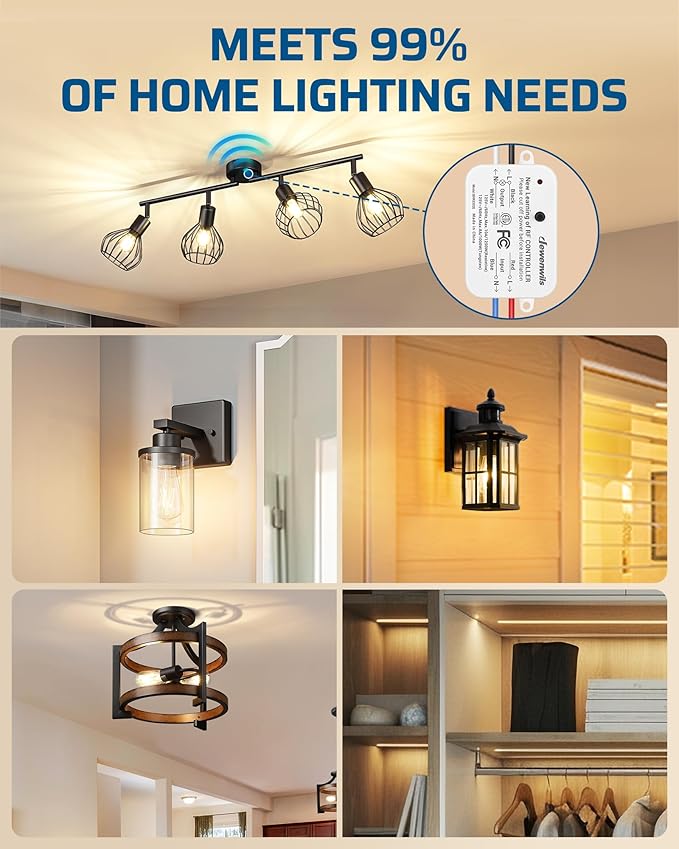 DEWENWILS 3 Way Wireless Light Switch and Receiver Kit, Remote Control for Ceiling Lights, Fans, Lamps, No in-Wall Wiring, No WiFi Needed, Wireless Panel Switch,100Ft RF Range