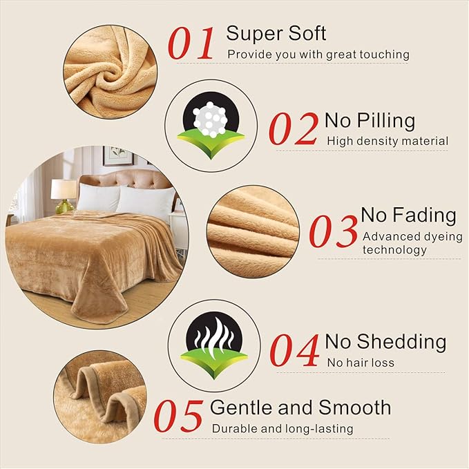 Polar Fleece Throw Blankets Travel Size for The Bed Extra Soft Brush Fabric Super Warm Sofa Throw Blanket 50" x 61"(Camel Travel)