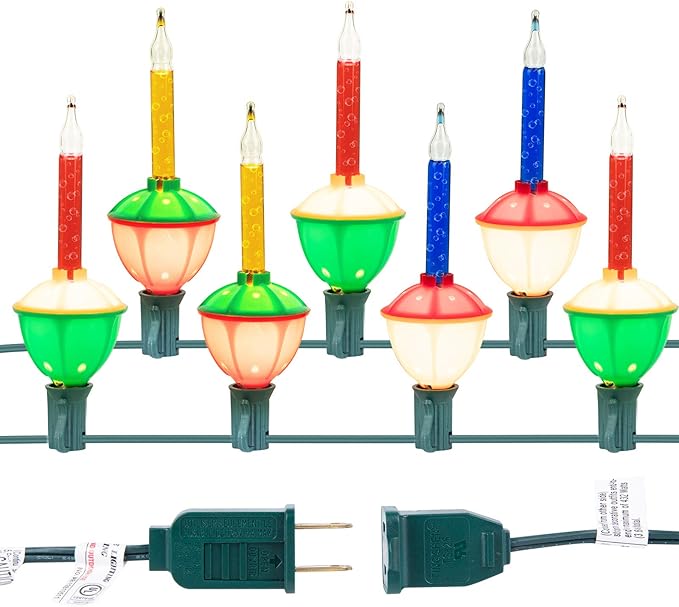 Multicolor Christmas Bubble Lights with 7 Clear Bulbs, UL Listed for Holiday Christmas Celebrations Lighting, Green Wire