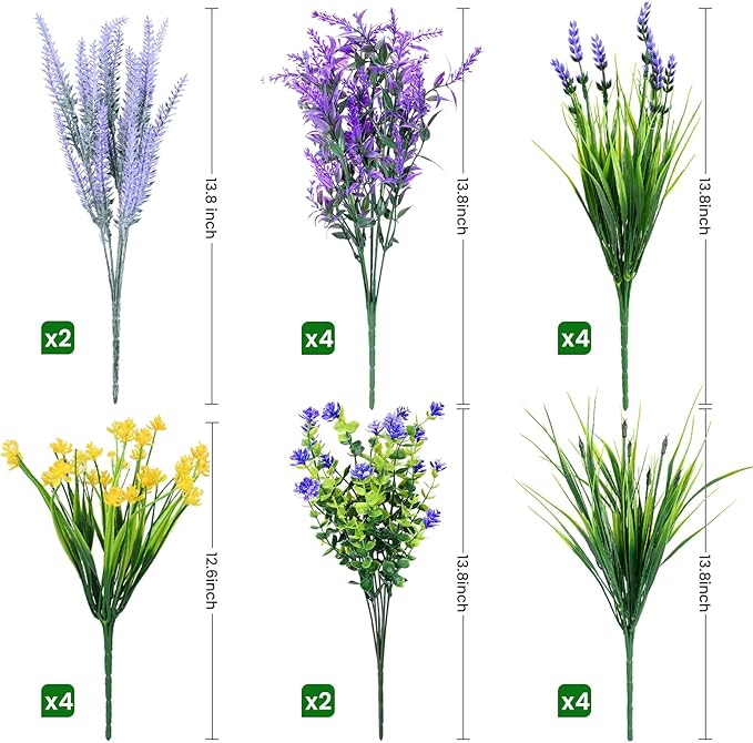 Artificial Plants Outdoor, 20PCS Artificial Flowers, UV Resistant Fake Flowers, Faux Flowers for Outdoor Planters for Front Porch Pot Decor