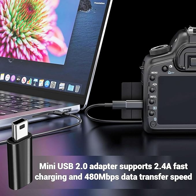4Pack USBC to Mini USB Adapter, USB Mini to Usbc Adapter Supports Charge & Data Sync Compatible with Digital Camera,GPS Receiver,Dash Cam,MP3 Player and Other mini Device