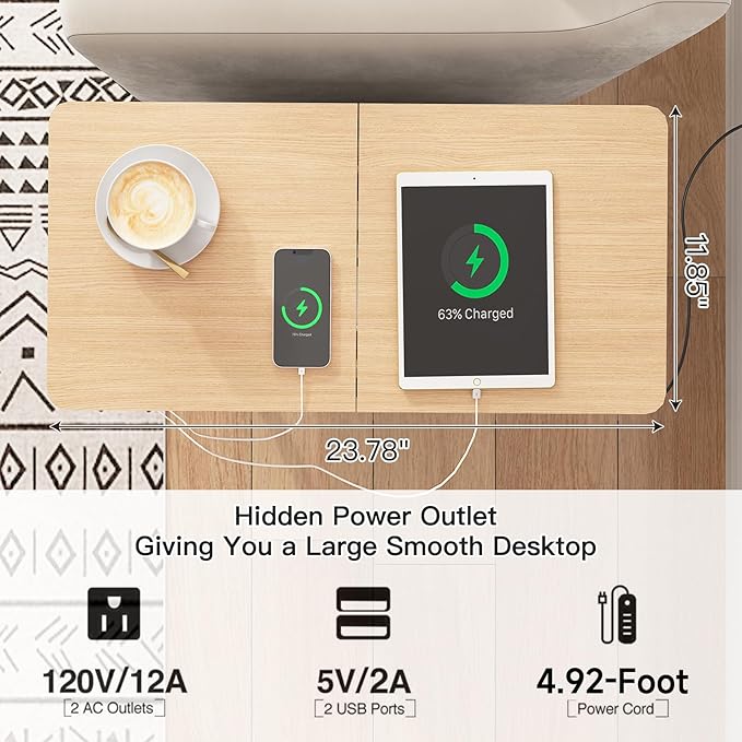 LIDYUK End Table with Charging Station, Narrow Side Table with Drawer and USB Ports & Power Outlets, Nightstand Bedside Tables for Small Spaces, Bedroom, Living Room, Natural