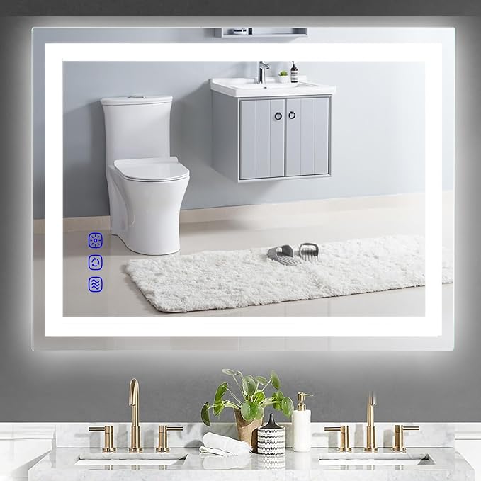 LED Bathroom Mirror with Lights 36"x24" Smart Wall-Mounted LED Mirror Lighted Bathroom Mirror with Stepless Dimmable,Touch Screen Button, Anti-Fog, Memory Function, Adjustable Colors