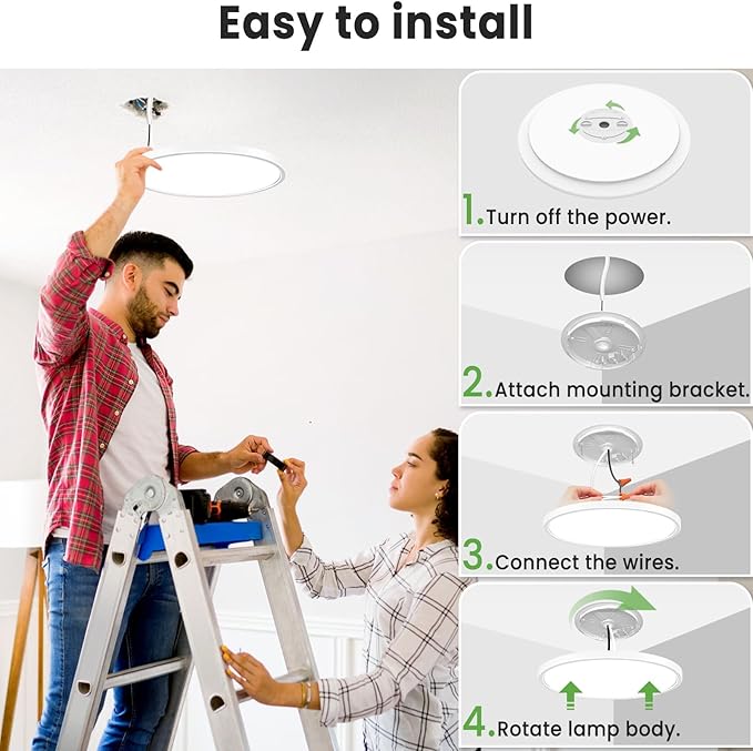 zemty LED Ceiling Light 9Inch - 24W 2400LM Small Led Lighting Fixture for Ceiling, 3000K-4500K-6000K Selectable, Super Thin & Low-Profile Flat Ceiling Lamp for Bedroom Kitchen Bathroom - 2Pack