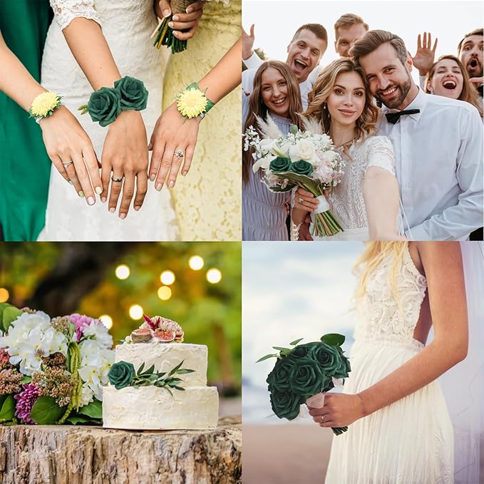 JOYLEX Artificial Flowers Realistic Roses, Real Looking Fake Roses with Stem for DIY Wedding Bouquets Centerpieces Bridal Shower Party Home Romantic Decorations (Peacock Green, Regular 3" - 200pcs)