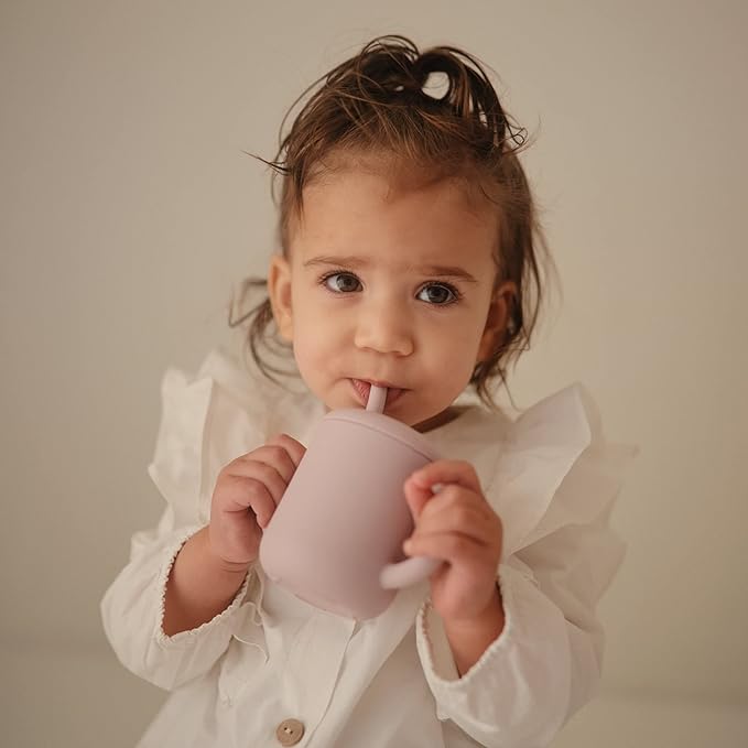 mushie 100% Silicone Training Cup & Straw for Toddlers | 6 Months+ (Blush)