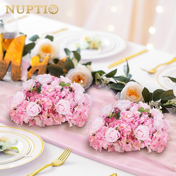 NUPTIO Flower Balls for Wedding Centerpieces - 10 Pcs 15.7 inch Diameter Fake Flower Ball Arrangement Bouquet Party Centerpieces for Tables - Pink Rose Bouquet Centerpiece Flowers for Wedding Table