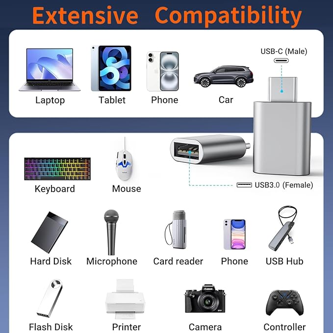 [Apple MFi Certified] USB C to USB Adapter, USB C Male to USB 3.0 Female OTG Cable Converter Compatible with MacBook Pro Air, Tablets, iPhone 17 Pro Max/17 Plus/16/15 Series