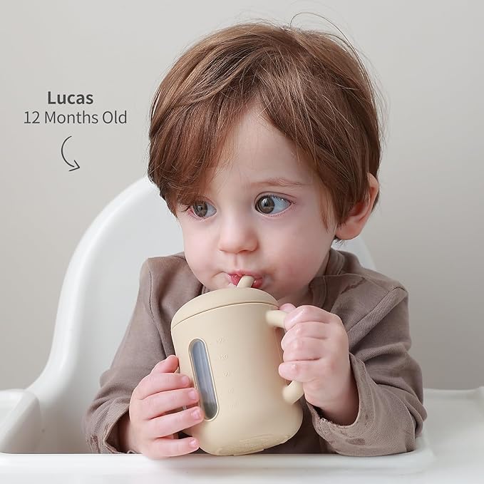 SAMiGO Silicone Sippy Cup, Baby Straw Cup for 6 12 18 Months, Sippy Cup with Straw for Toddlers 1-3 Years, Baby Water Cup for Drinking and Training, 6 oz