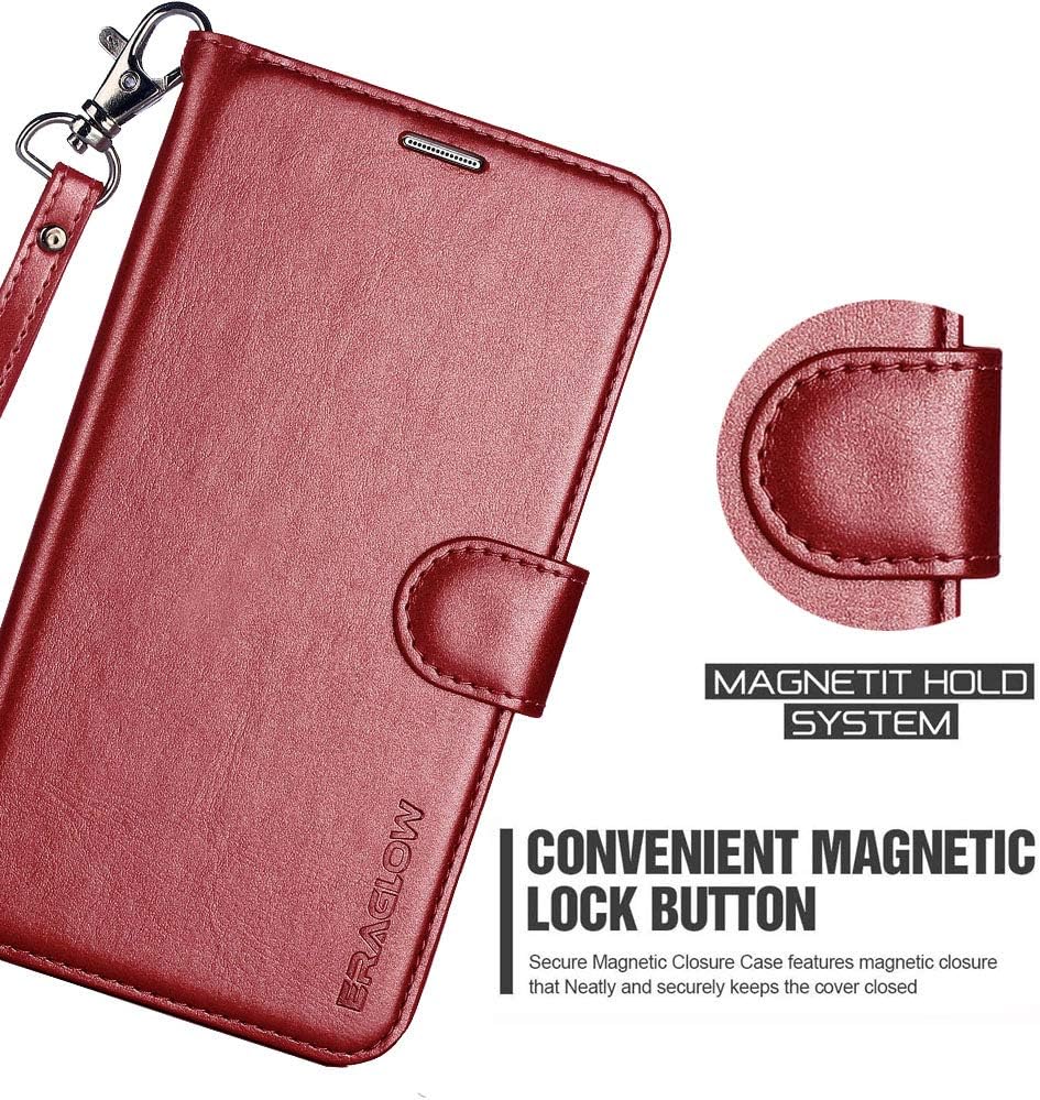 Galaxy A20/A30 Case, Premium PU Leather Wallet Flip Protective Phone Cover with Card Slots & Kickstand (Wine Red)