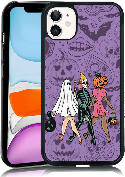 Halloween Spooky Ghost Phone Case for iPhone 11, TPU Shockproof Protective Cover with Eyeball Bat Bones Design - Gift