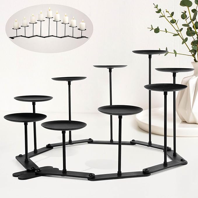 Candelabra Fireplace Candle Holder: 9 Black Iron Candelabra Fireplace Candle Holder for Pillar Candles