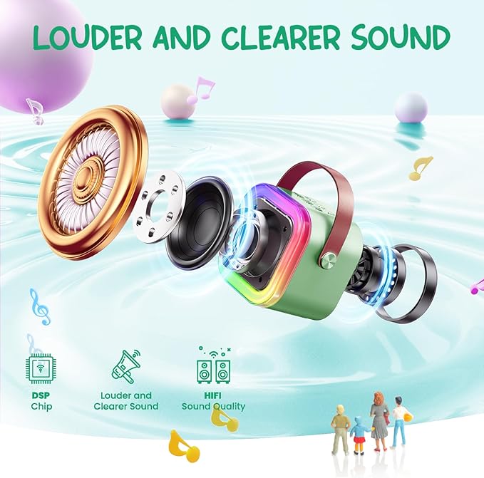 Kinglucky Mini Karaoke Machine for Kids, 2025 TOP Birthday Gifts Ideas for 3-12 Year Old Girls, Christmas Party Gifts Kids' Personal Video Players Accessories with 2 Wireless Microphones - Green