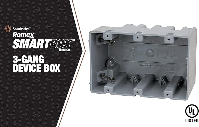 Southwire Electrical Box for Light Fixture, 42lb Support, Depth Adjustable, Three Gang, Gray, MSB3G