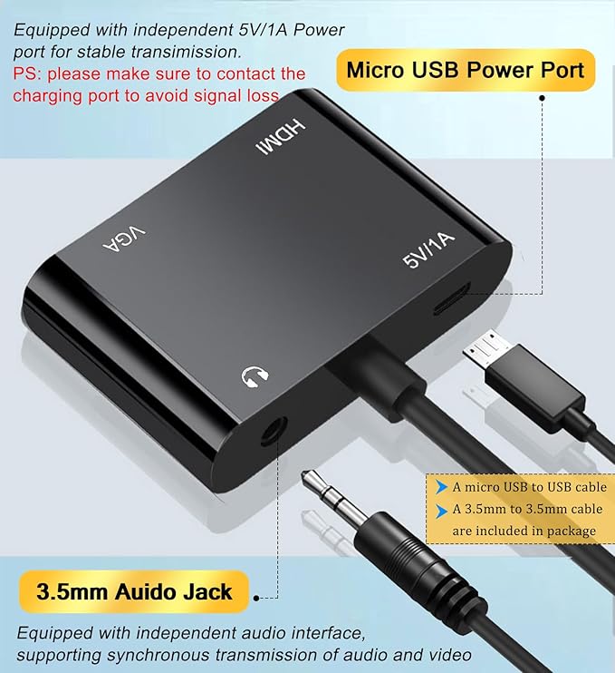 HDMI to VGA+HDMI Adapter for Dual Monitor, HDMI to VGA & HDMI Splitter 1 to 2,1080P@60HZ Full HD Display Video Converter Compaitble with Windows/Mac Os/Linux, Plug & Play