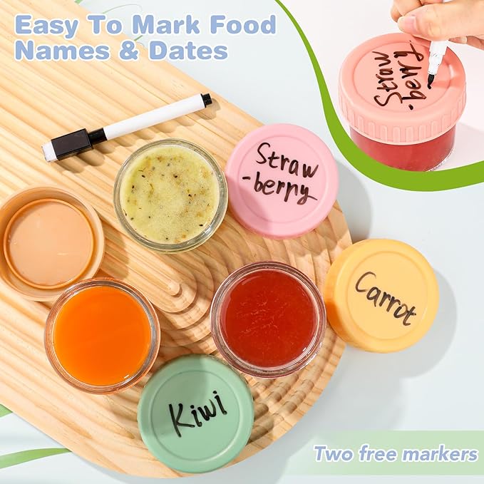 40 Pack Glass Baby Food Storage Containers, 4 oz Leakproof Baby Food Jars with Lids, Small Glass Food Containers for Infant Baby, Freezer & Microwave Safe, BPA Free