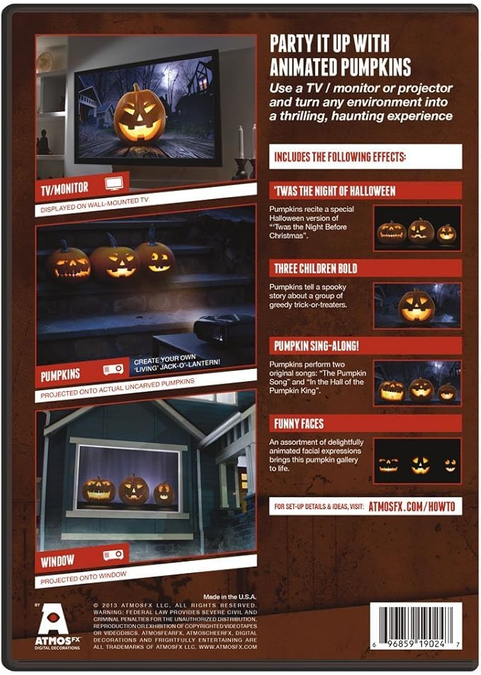 AtmosFearFX Jack-O-Lantern Jamboree Halloween DVD and Reaper Brothers High Resolution Window Projection Screen