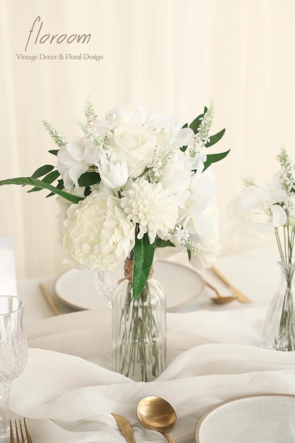 Floroom Artificial Greenery Stems Box Set, 76pcs with 6 Kinds of Faux Greenery Flowers Picks for DIY Bridal Bouquets Wedding Floral Arrangement Table Centerpieces, Green & White