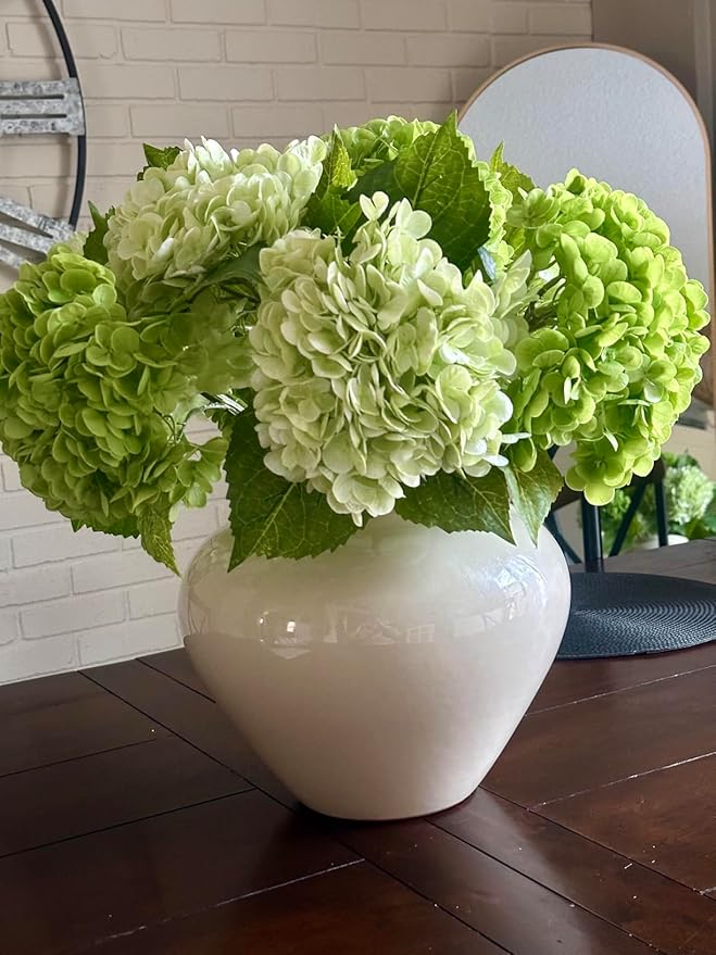 Waipfaru 4Pcs Real Touch Hydrangea Artificial Flowers, Fake Hydrangea Flowers, 21" Latex Faux Hydrangea Flowers for Wedding Bouquet Home Decor Centerpieces (2 Light Green & 2 Dark Green)
