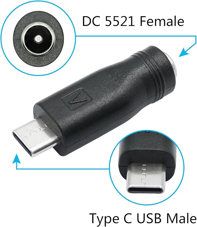 6Pcs DC 5.5mm x 2.1mm to USB Adapter, 5V DC 5521 Female to Type C & Micro & Mini USB Male Plug Convert Connector Power (Mixed)