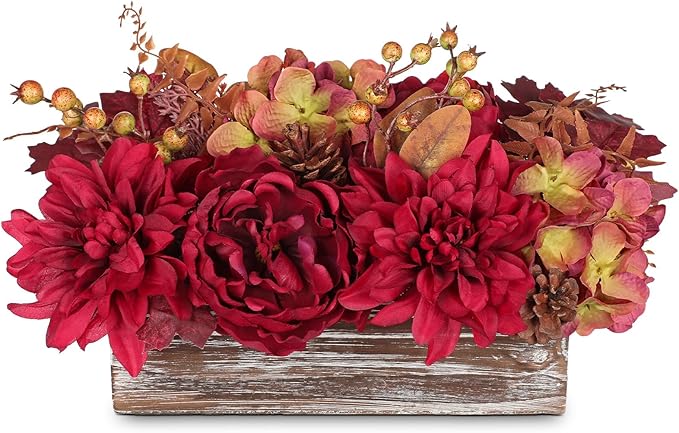 DILATATA Fall Decor Autumn Harvest Floral Centerpiece with Artificial Peony Chrysanthemum Hydrangea Flowers Berries Arrangement for Thanksgiving Party Mantel Fall Decor