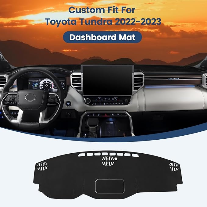 Dash Cover Custom Fit for Toyota Tundra 2022 2023 2024 2025 2026 Dashboard Cover Nonslip Dash Mat Protector Sunshade No Glare Black (Without HUD)