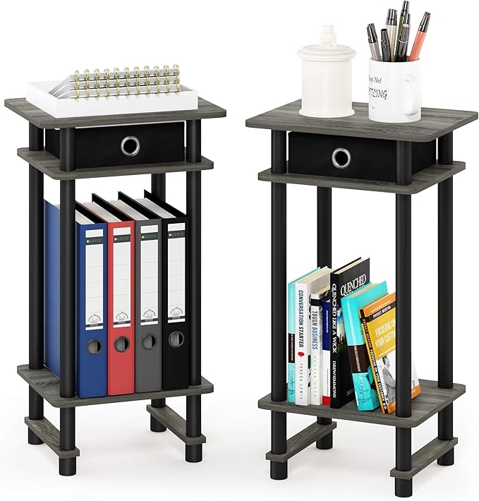 Furinno Turn-N-Tube Tall End Table, French Oak Grey/Black/Black