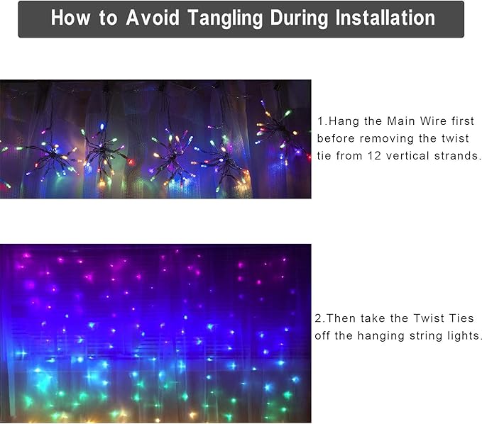 Rainbow Fairy String Curtain Lights with Touch Dimmer Switch, Hanging LED Icicle Rainbow Lights Curtain for Girls Bedroom, Kids Room, Unicorn Room, Birthday, Holiday Décor Christmas Gift