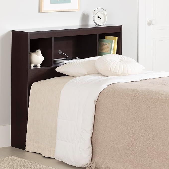 South Shore Spark Bookcase Headboard with Storage, Twin 39-inch, Chocolate