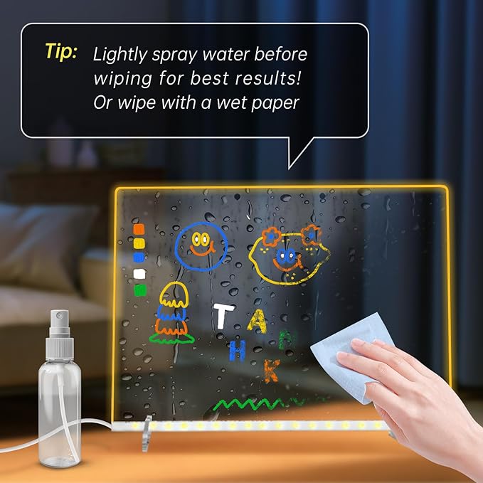 LED Note Board with 7 Colors, Includes Adapter, 13"x10" Led Drawing Board for Kids, Light Up Dry Erase Boards with 7 Markers, Soft Cloth, Hanging Chain, Holiday Trend Gift