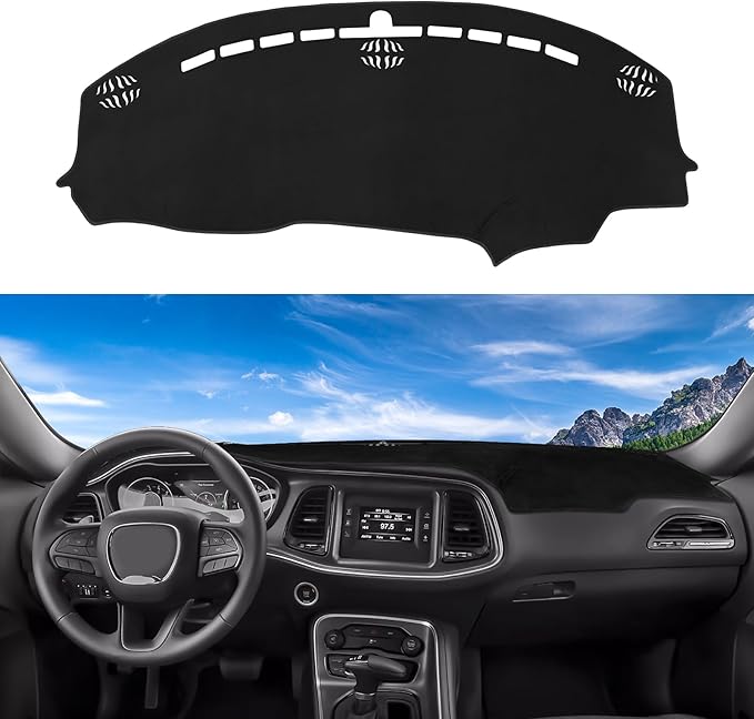 Dashboard Cover Mat Custom Fit for 2015-2023 2024 Dodge Challenger Dash Cover Nonslip Dash Mat Protector Sunshade No Glare Black