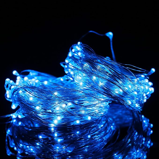 Mikasol Fairy Lights Battery Operated, 1 Pack Mini 3*AAA Battery Powered Copper Wire Led Starry String Lights Firefly Lights for Bedroom, Christmas, Parties, Decoration (5m/16ft Blue)