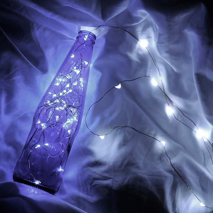 Led Fairy Lights Battery Operated, 2 Packs Mini Battery Powered Copper Wire Starry Fairy Lights for Bedroom, Christmas, Parties, Wedding, Centerpiece, Decoration (5m/16ft Cool White)