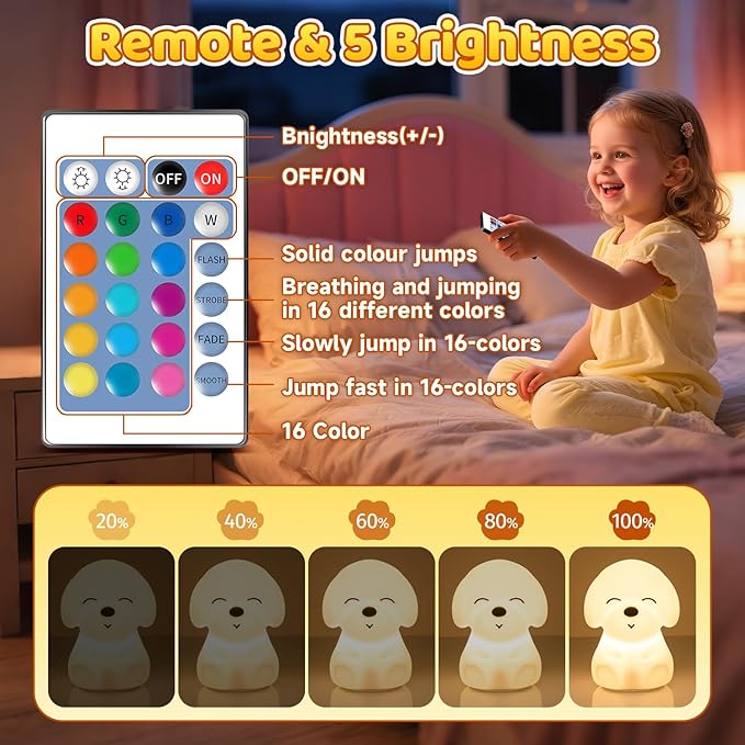 Mubarek Dog Night Light,Remote+16 Colors+Timer+Rechargeable Dog Night Light for Kids Nursery Decor, Cool Kawaii Silicone Puppy Unique Lamps Puppy Gift Ideas Puppy Gifts Unique Home Decor