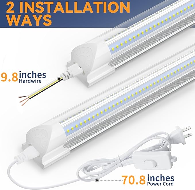 CNSUNWAY 1.5FT LED Shop Light, 20W High-Efficiency Under Cabinet Lighting (6000K Cool White), V-Shape T8 Tube Fixtures – 18" Linkable Under Counter Lights for Kitchen, Workbench, Workshop, 2 Pack
